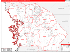 Homosassa Springs Metro Area Wall Map Red Line Style 2026